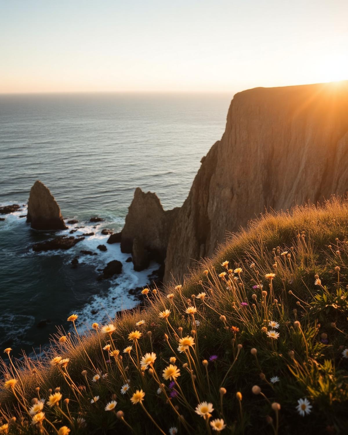 Ocean cliffs at golden hour
